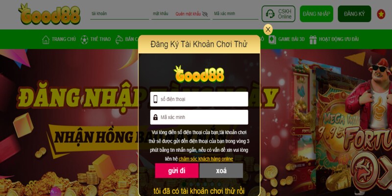 Truy cập vào trang chủ của nhà cái Good88